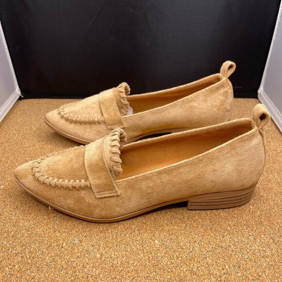 Maurices tan faux suede preppy ruffle slip on flats 6 - Picture 2 of 10